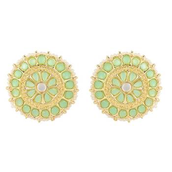 Gold Plated Traditional Kundan & Pearl Studded Earrings For Women/Girls  1