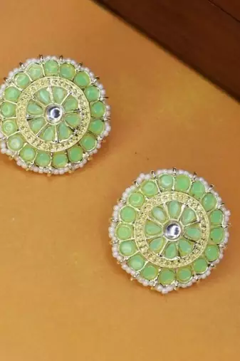 Gold Plated Traditional Kundan & Pearl Studded Earrings For Women/Girls 
