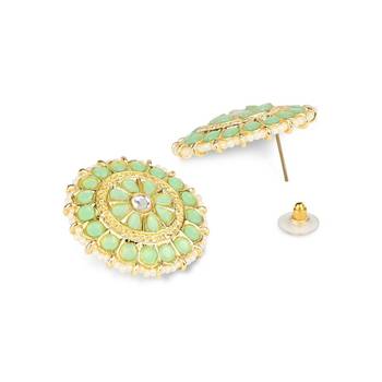 Gold Plated Traditional Kundan & Pearl Studded Earrings For Women/Girls  3