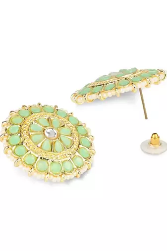 Gold Plated Traditional Kundan & Pearl Studded Earrings For Women/Girls 