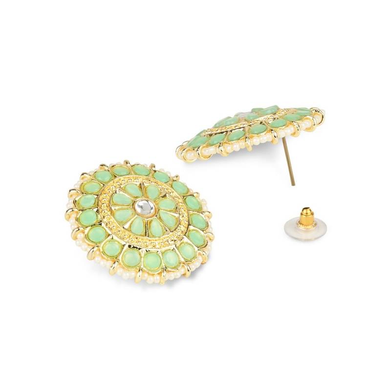 Gold Plated Traditional Kundan & Pearl Studded Earrings For Women/Girls 
