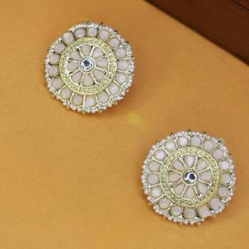 Gold Plated Traditional Kundan & Pearl Studded Earrings For Women/Girls  1