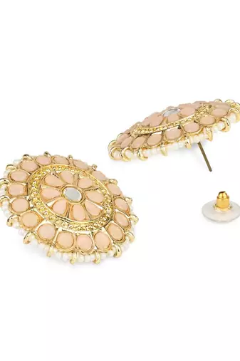 Gold Plated Traditional Kundan & Pearl Studded Earrings For Women/Girls 