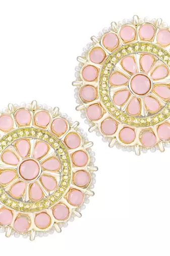 Gold Plated Traditional Kundan & Pearl Studded Earrings For Women/Girls 