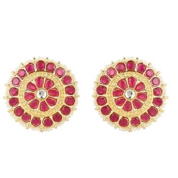 Gold Plated Traditional Kundan & Pearl Studded Earrings For Women/Girls  2