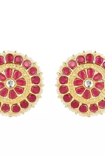 Gold Plated Traditional Kundan & Pearl Studded Earrings For Women/Girls 