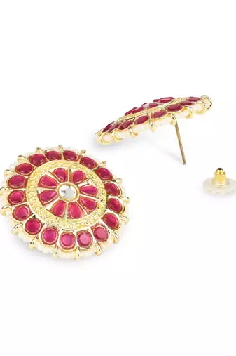 Gold Plated Traditional Kundan & Pearl Studded Earrings For Women/Girls 