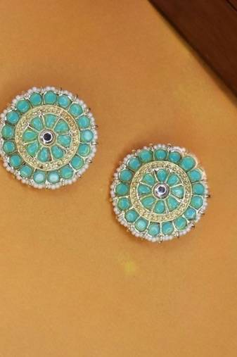 Gold Plated Traditional Kundan & Pearl Studded Earrings For Women/Girls 