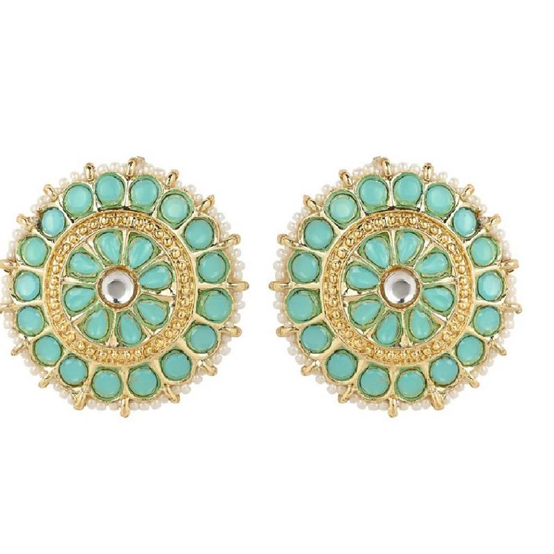 Gold Plated Traditional Kundan & Pearl Studded Earrings For Women/Girls 