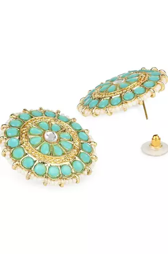 Gold Plated Traditional Kundan & Pearl Studded Earrings For Women/Girls 