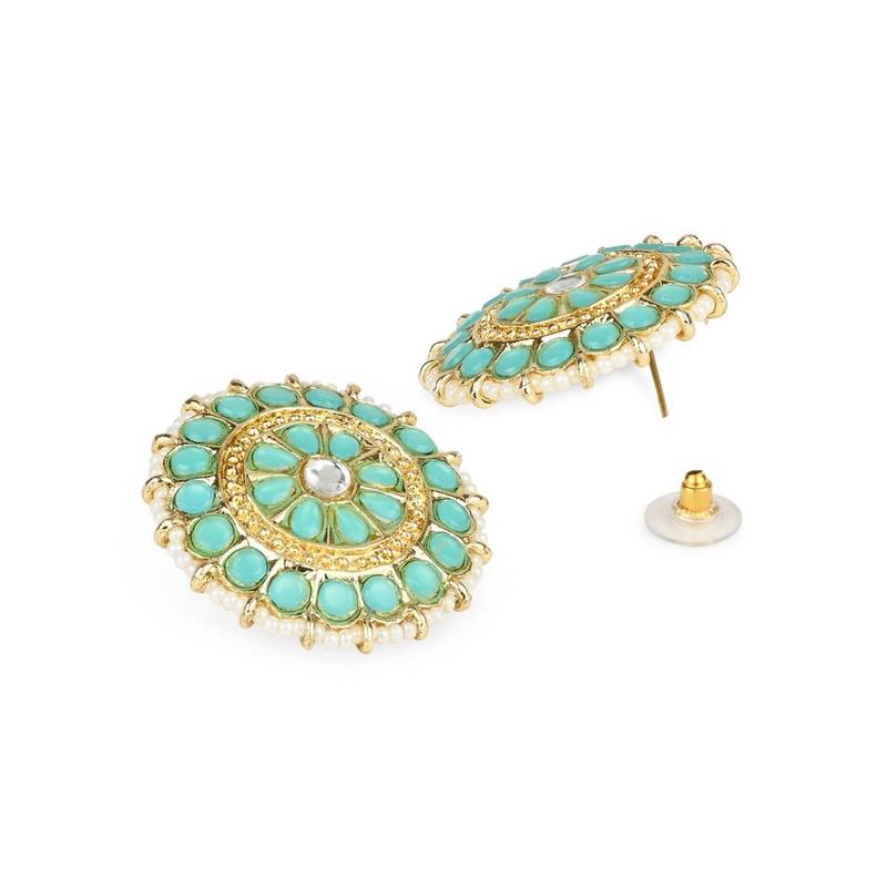 Gold Plated Traditional Kundan & Pearl Studded Earrings For Women/Girls 