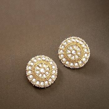 Gold Plated Traditional Kundan & Pearl Studded Earrings For Women/Girls  1