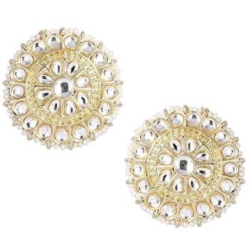Gold Plated Traditional Kundan & Pearl Studded Earrings For Women/Girls  2