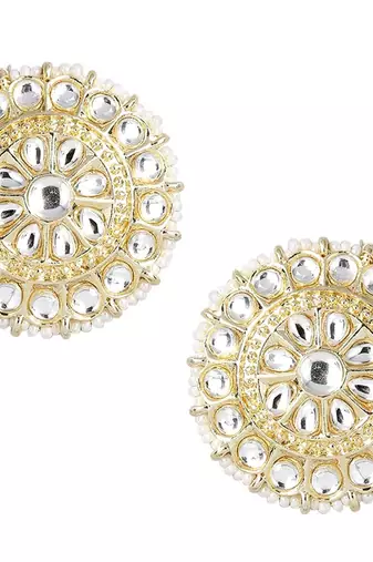 Gold Plated Traditional Kundan & Pearl Studded Earrings For Women/Girls 
