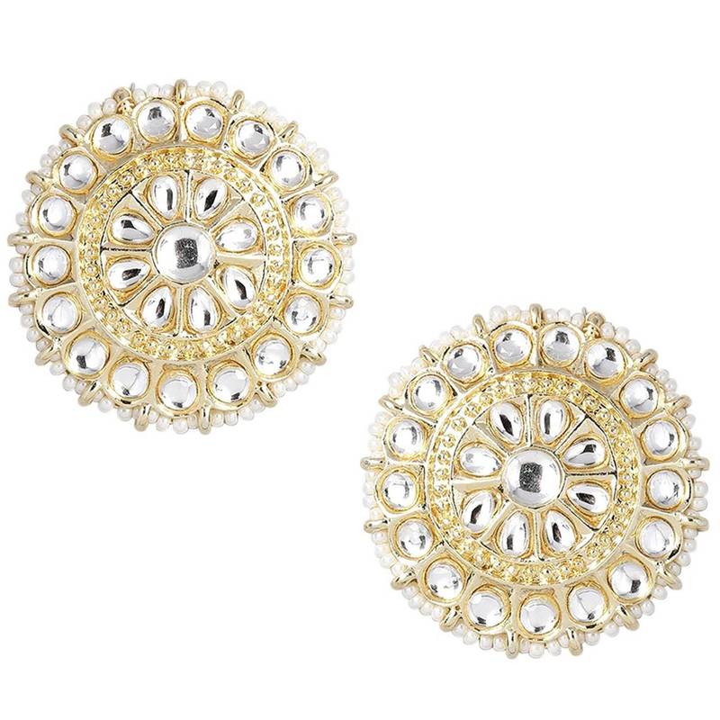 Gold Plated Traditional Kundan & Pearl Studded Earrings For Women/Girls 