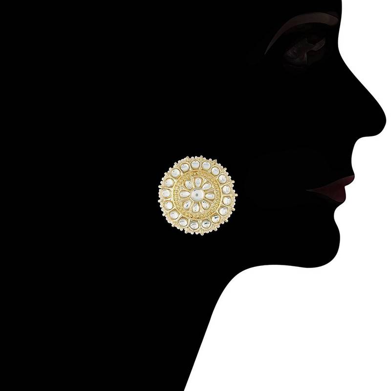 Gold Plated Traditional Kundan & Pearl Studded Earrings For Women/Girls 