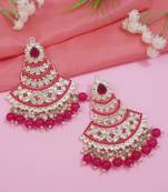 Gold Plated Traditional Handcrafted Pearl Kundan Beaded Chandbali Earrings for Women/Girls 