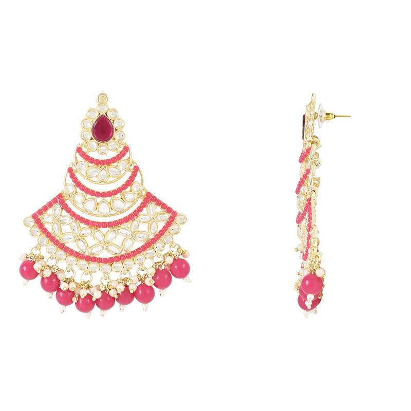Gold Plated Traditional Handcrafted Pearl Kundan Beaded Chandbali Earrings for Women/Girls 