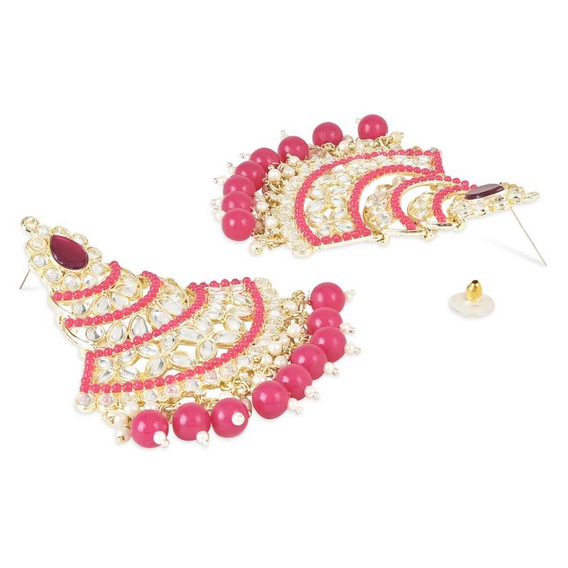Gold Plated Traditional Handcrafted Pearl Kundan Beaded Chandbali Earrings for Women/Girls 