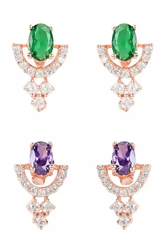 Rose Gold Plated Fashion Cubic Zirconia American Diamoand Combo of 2 Studs Earrings