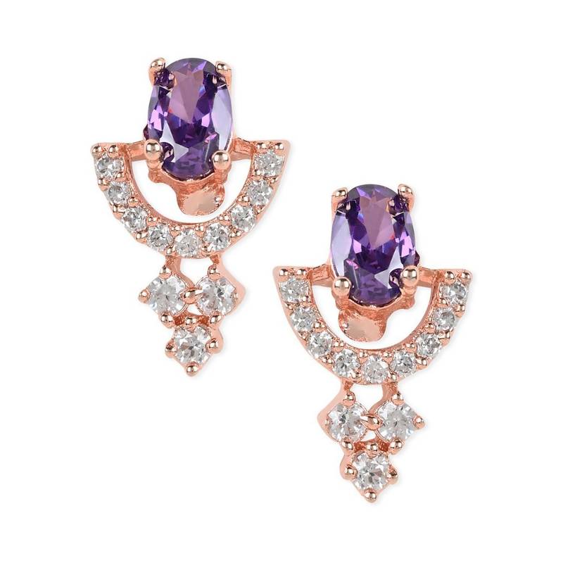 Rose Gold Plated Fashion Cubic Zirconia American Diamoand Combo of 2 Studs Earrings