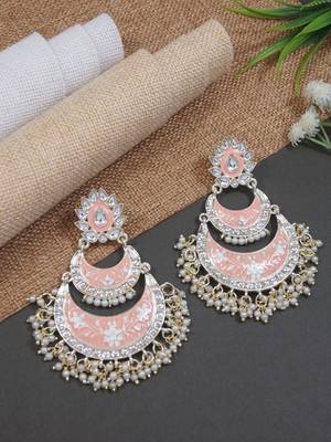 Gold Plated Intricately Designed Womens Traditional Meenakari Earrings Glided With Kundans & Pearls  1