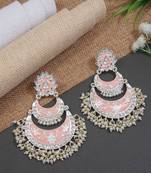 Gold Plated Intricately Designed Womens Traditional Meenakari Earrings Glided With Kundans & Pearls 