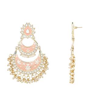 Gold Plated Intricately Designed Womens Traditional Meenakari Earrings Glided With Kundans & Pearls  2