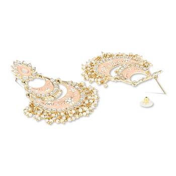 Gold Plated Intricately Designed Womens Traditional Meenakari Earrings Glided With Kundans & Pearls  3