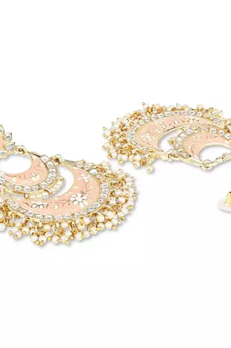 Gold Plated Intricately Designed Womens Traditional Meenakari Earrings Glided With Kundans & Pearls 