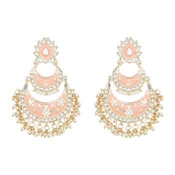 Gold Plated Intricately Designed Womens Traditional Meenakari Earrings Glided With Kundans & Pearls  5