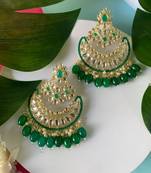 Gold Plated Traditional Handcrafted Pearl Kundan Beaded Chandbali Earrings for Women/Girls 
