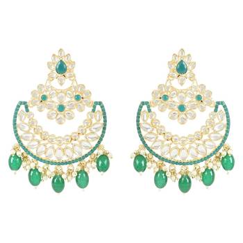 Gold Plated Traditional Handcrafted Pearl Kundan Beaded Chandbali Earrings for Women/Girls  2