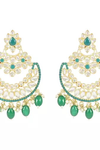 Gold Plated Traditional Handcrafted Pearl Kundan Beaded Chandbali Earrings for Women/Girls 