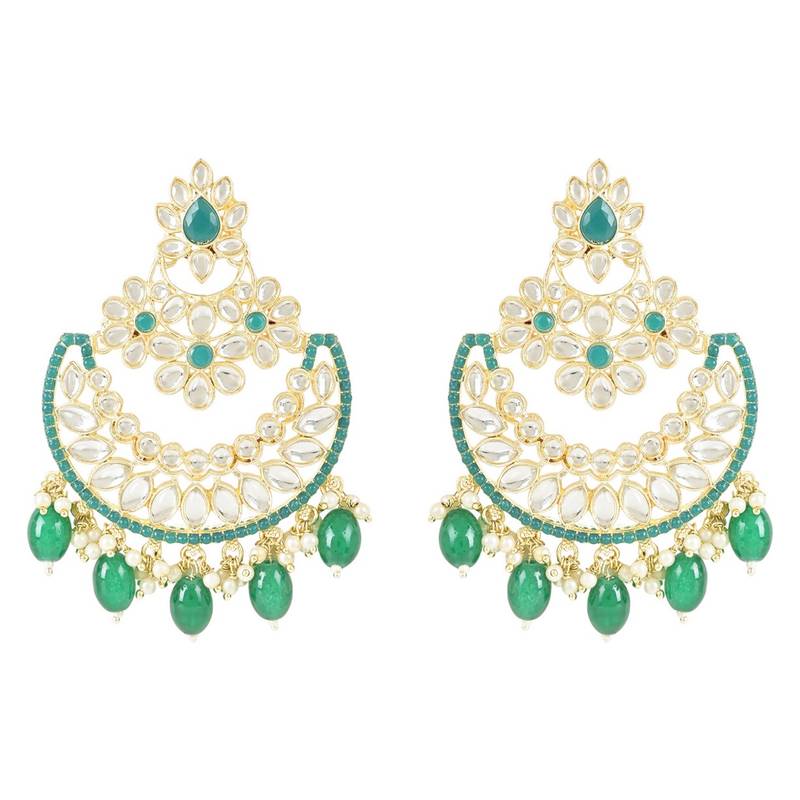 Gold Plated Traditional Handcrafted Pearl Kundan Beaded Chandbali Earrings for Women/Girls 