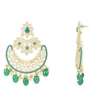 Gold Plated Traditional Handcrafted Pearl Kundan Beaded Chandbali Earrings for Women/Girls  3