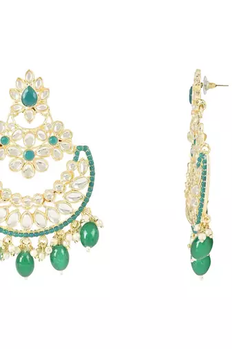 Gold Plated Traditional Handcrafted Pearl Kundan Beaded Chandbali Earrings for Women/Girls 