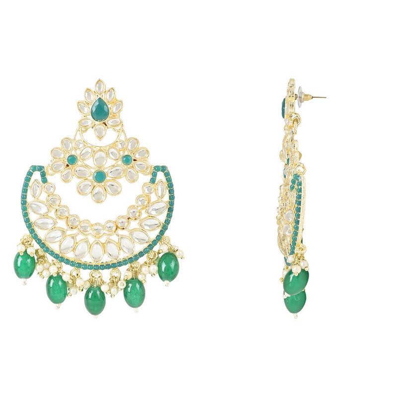 Gold Plated Traditional Handcrafted Pearl Kundan Beaded Chandbali Earrings for Women/Girls 