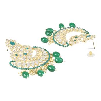 Gold Plated Traditional Handcrafted Pearl Kundan Beaded Chandbali Earrings for Women/Girls  4