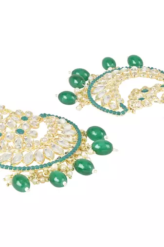 Gold Plated Traditional Handcrafted Pearl Kundan Beaded Chandbali Earrings for Women/Girls 