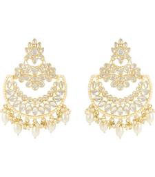 Gold Plated Traditional Handcrafted Pearl Kundan Beaded Chandbali Earrings for Women/Girls 
