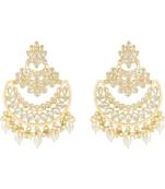 Gold Plated Traditional Handcrafted Pearl Kundan Beaded Chandbali Earrings for Women/Girls 