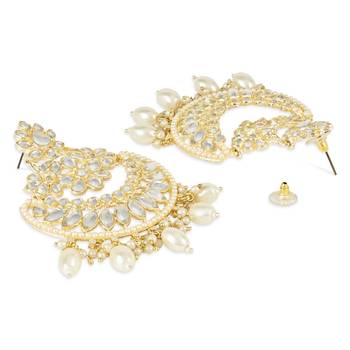 Gold Plated Traditional Handcrafted Pearl Kundan Beaded Chandbali Earrings for Women/Girls  3