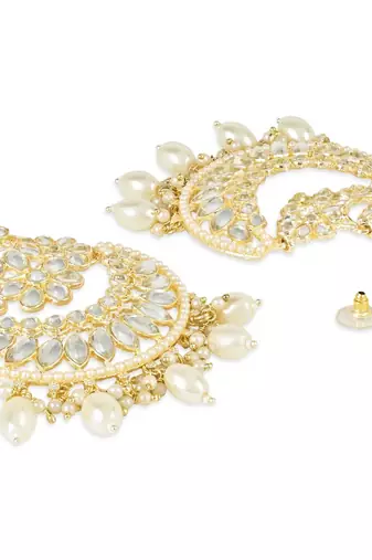 Gold Plated Traditional Handcrafted Pearl Kundan Beaded Chandbali Earrings for Women/Girls 