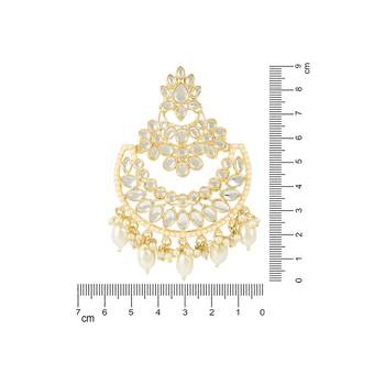 Gold Plated Traditional Handcrafted Pearl Kundan Beaded Chandbali Earrings for Women/Girls  4