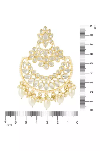 Gold Plated Traditional Handcrafted Pearl Kundan Beaded Chandbali Earrings for Women/Girls 