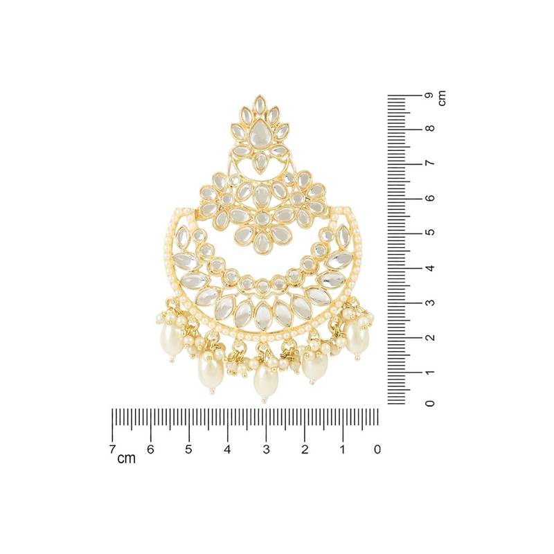 Gold Plated Traditional Handcrafted Pearl Kundan Beaded Chandbali Earrings for Women/Girls 