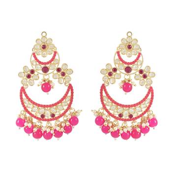 Gold Plated Traditional Pearl Kundan Beaded Chandbali Earrings for Women/Girls  1
