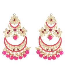 Gold Plated Traditional Pearl Kundan Beaded Chandbali Earrings for Women/Girls 