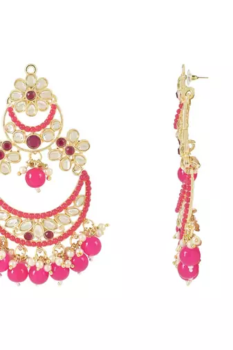 Gold Plated Traditional Pearl Kundan Beaded Chandbali Earrings for Women/Girls 